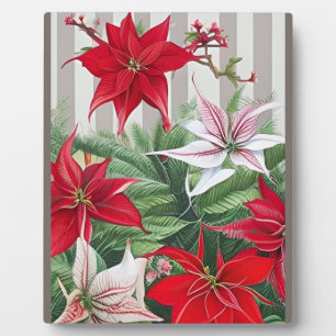 Plaque Photo Noël Rouge Amaryllis et Poinsettias