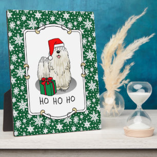 Plaque Photo Noël Santa Hat Puli Chien (blanc) Mignonne Drôle