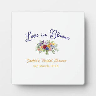 Plaque Photo nom de la baby shower bohème bleu rétro love in Bl