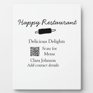 Plaque Photo Nom du restaurant scan QR menu ajouter les coordon