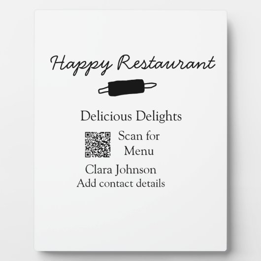 Plaque Photo Nom du restaurant scan QR menu ajouter les coordon (Devant)