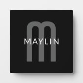 Plaque Photo Nom Monogramme d'apparence moderne | Noir gris bla (Devant)