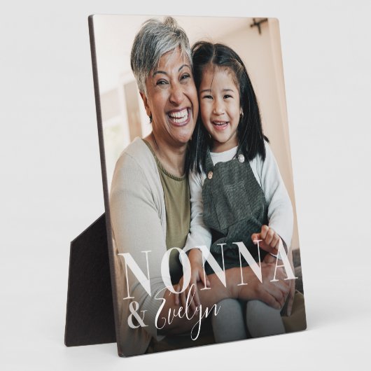 Plaque Photo Nonna & Grandchild Script Name Photo Keepsaké (Côté)