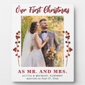 Plaque Photo Notre première photo de Noël de mariage (Devant)