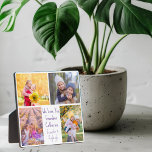 Plaque Photo Nous t'aimons Grand-mère Cute Custom Kids Collage<br><div class="desc">Cette plaque photo de petite-fille mignonne et personnalisée pour une grand-mère présente un schéma moderne de 4 photos de petits-enfants sur un arrière - plan blanc avec une jolie typographie violette lilas lecture We Love You Grand-mère. Ce beau cadeau photo pour petits-enfants comporte votre propre collage photographique entourant votre message...</div>