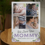 Plaque Photo Nous t'aimons maman Floral Photo<br><div class="desc">Plaque photo pour mères douces avec 4 photos de famille carrés,  fleurs d'aquarelle violette,  les mots "nous t'aimons maman",  et les noms des enfants.</div>