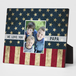 Plaque Photo Nous vous aimons Papa Militaire Drapeau Américain