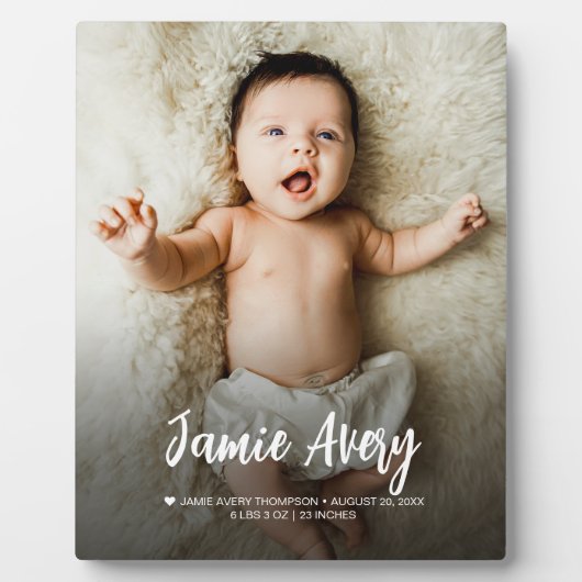 Plaque Photo Nouveau-né Nom de la photo de bébé Script statisti (Devant)