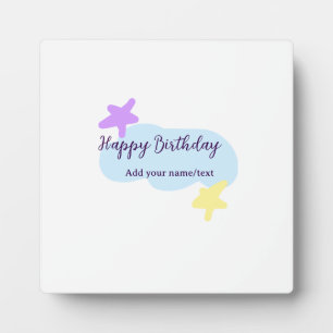 Plaque Photo Nuages bleus pastel étoiles violet joyeux annivers