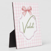 Plaque Photo Nurserie Fille Violette Personnalisée & Gingham (Côté)