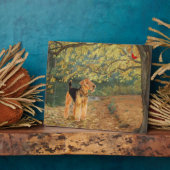 Plaque Photo Observation des oiseaux d'Airedale Terrier (Côté)