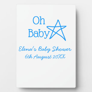 Plaque Photo Oh bébé bleu étoile baby shower ajouter nom passé