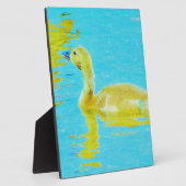 Plaque Photo Oie-bébé jaune avec eau bleu clair (Côté)