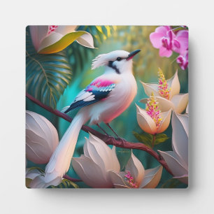 Plaque Photo Oiseau Fantastique à Crête Blanche et Poitrine Ros