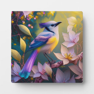 Plaque Photo Oiseau Fantastique Violet à Tufté et Poitrine Jaun