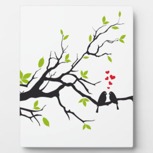Plaque Photo Oiseaux amoureux des coeurs rouges sur le arbre de