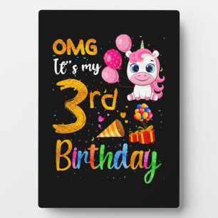 Plaque Photo OMG C'est mon 3ème anniversaire 3 ans Licorne Mign