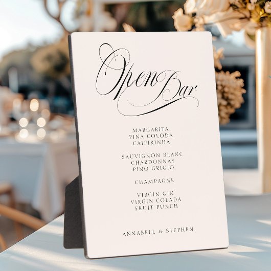 Plaque Photo Open Bar ! Moderne, Calligraphie, Beige