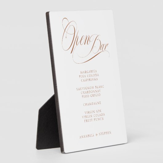 Plaque Photo Open Bar ! Moderne, Calligraphie, Blanc (Côté)