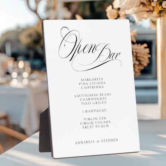 Plaque Photo Open Bar ! Moderne, Calligraphie, Blanc