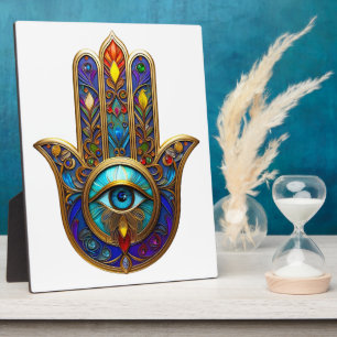 Plaque Photo Or Coloré Hamsa Turquoise Saphir Troisième Œil