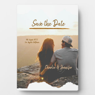 Plaque Photo orange boho save the date moderne photo couple nom