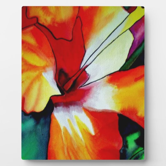 Plaque Photo Orange Hibiscus fleurs tropicales aquarelle art (Devant)