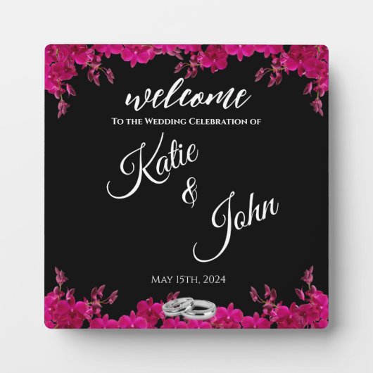 Plaque Photo Orchidées Fuchsia sur panneau Mariage noir (Devant)