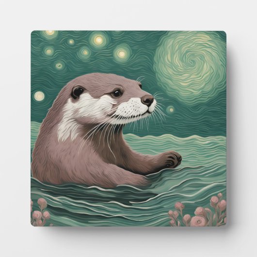 Plaque Photo Otter dans une nuit étoilée Ocean Sage et couleur (Devant)