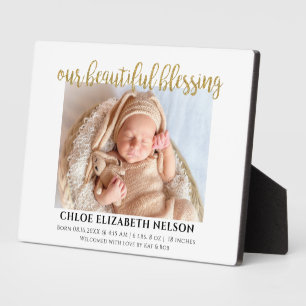 Plaque Photo Our Beautiful Blessing Baby Birth Elegant Gold