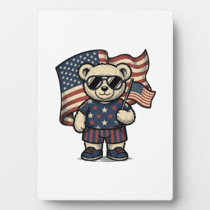 Plaque Photo Ours en peluche patriotique vintage gravure chemis