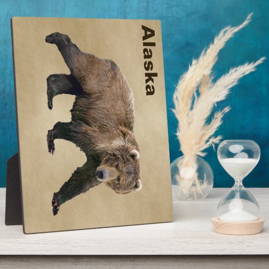 Plaque Photo Ours Kodiak Sur Papier Ancien (Côté)