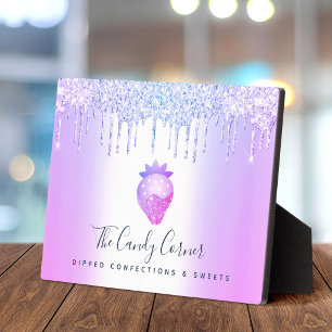 Plaque Photo Pailleté de fraise violette Glitter Drip Chef Dess