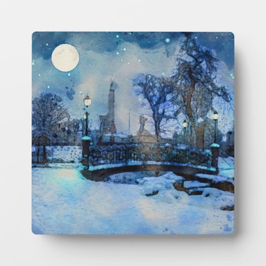 Plaque Photo Painting of winter night in city park (Devant)