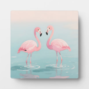 Plaque Photo Paire de flamants roses aquarelle sérénité