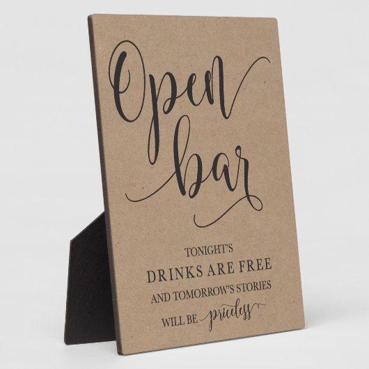 Plaque Photo Panneau d'alcool Mariage Open Bar (Côté)