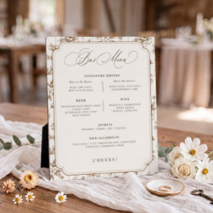 Plaque Photo Panneau de menu de bar vintage floral marron crème