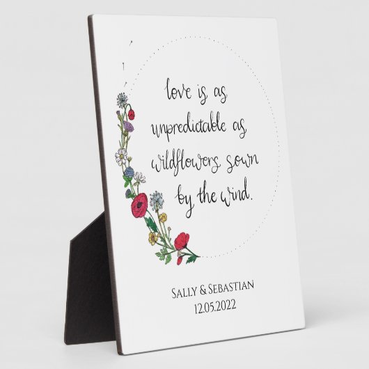 Plaque Photo Panneau Mariage Fleur Wreath, Aimer Citation Poste (Côté)