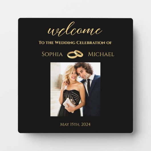 Plaque Photo Panneau Mariage noir et or-photo (Devant)