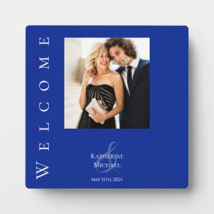 Plaque Photo Panneau Mariage photo bleu et blanc moderne-