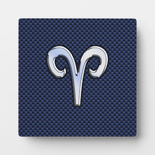 Plaque Photo Panneau Zodiac Silver Aries Bleu Carbone Fibres Im