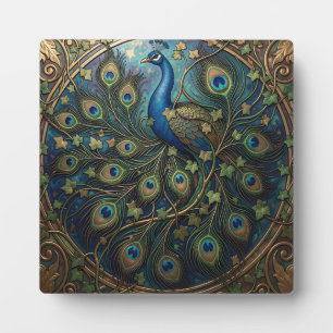 Plaque Photo Paon doré orné Art nouveau lierre
