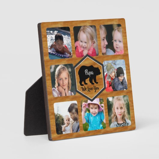 Plaque Photo Papa Bear Photo Collage Faux Wood (Recto)