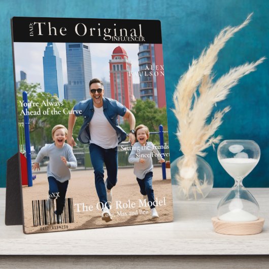 Plaque Photo Papa : Carte de couverture du magazine Influencer  (Côté)