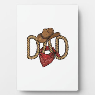 Plaque Photo Papa Cowboy Corda Chapeau Bandana Gravure Vintage