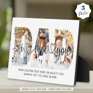 Plaque Photo Papa I Love You 3 Photo Collage Script Coeurs