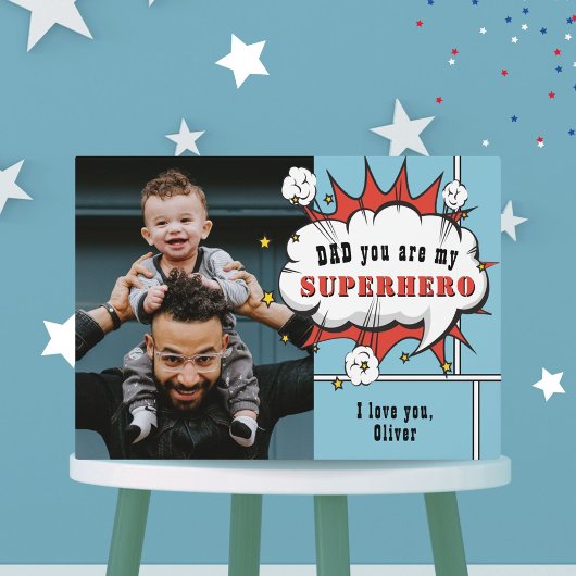Plaque Photo Papa Superhero Comic Speech Bubble Photo
