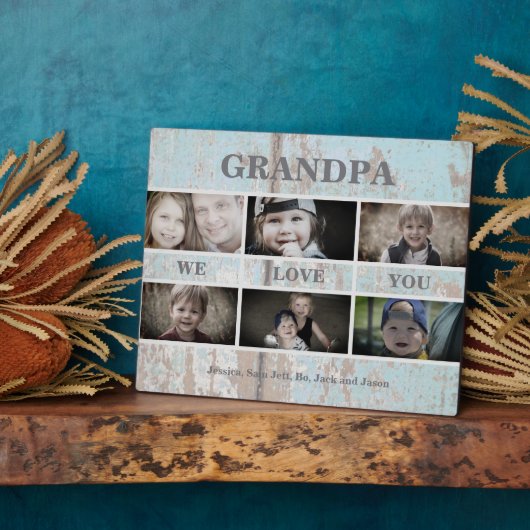 Plaque Photo Papi en bois turquoise Nous vous aimons Collage ph (Côté)