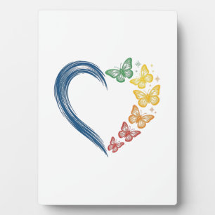 Plaque Photo Papillon arc-en-ciel cœur design de gravure vintag