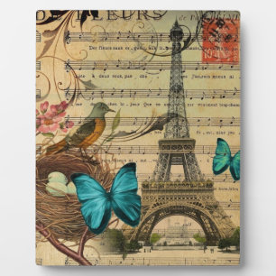 Plaque Photo Papillon bleu Robin nid d'oiseau Paris Tour Eiffel